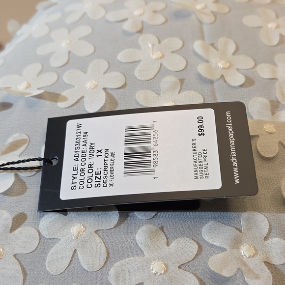 Nwt 1X Adrianna Papell White Floral Blouse - Picture 5 of 14